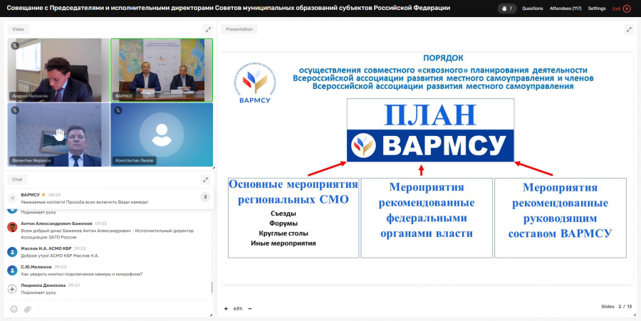 Состоялось рабочее совещание ВАРМСУ с Председателями и исполнительными директорами советов муниципальных образований РФ