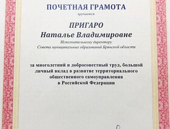 Активисты Брянской области награждены почетными грамотами Общенациональной ассоциации  ТОС